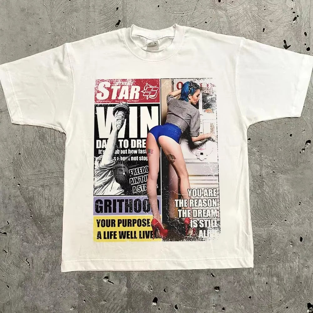 Harajuku Letter Graphic T Shirts Y2K Tops Men Women High Street Oversized T Shirt Pro Choice Streetwear Vintage Tee Clothing